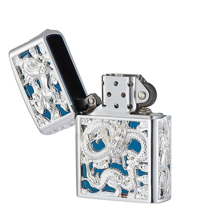 Briquet à kérosène rechargeable en forme de dragon sculpté en 3D en relief
