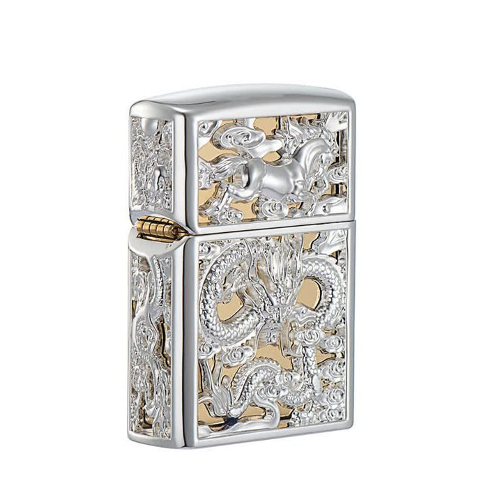 Briquet à kérosène rechargeable en forme de dragon sculpté en 3D en relief