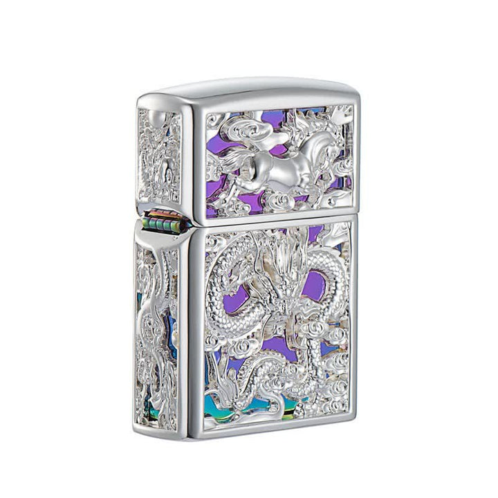 Briquet à kérosène rechargeable en forme de dragon sculpté en 3D en relief