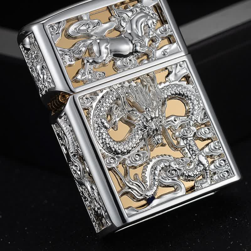 Briquet à kérosène rechargeable en forme de dragon sculpté en 3D en relief