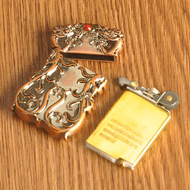 Briquet à kérosène rechargeable bicolore Double Dragon