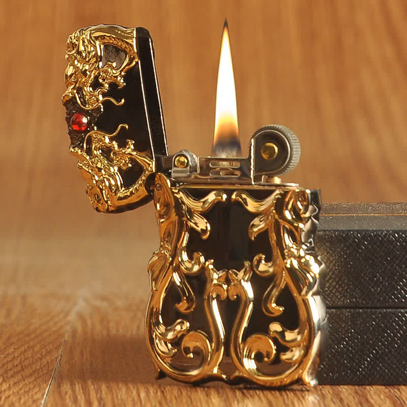 Briquet à kérosène rechargeable bicolore Double Dragon