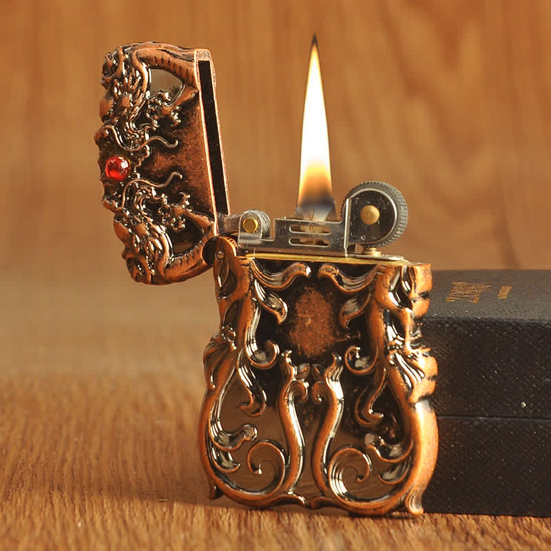 Briquet à kérosène rechargeable bicolore Double Dragon