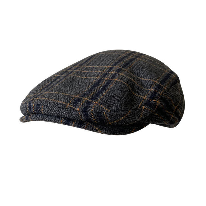 Béret Gatsby classique à chevrons et à carreaux gris foncé et jaune