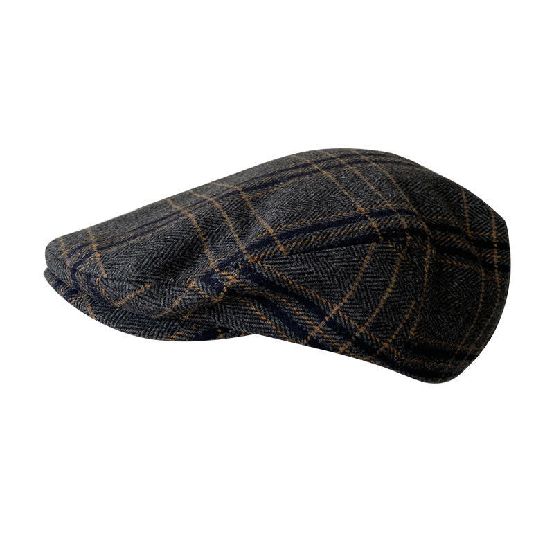 Béret Gatsby classique à chevrons et à carreaux gris foncé et jaune