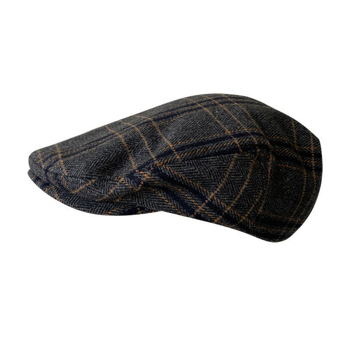 Béret Gatsby classique à chevrons et à carreaux gris foncé et jaune