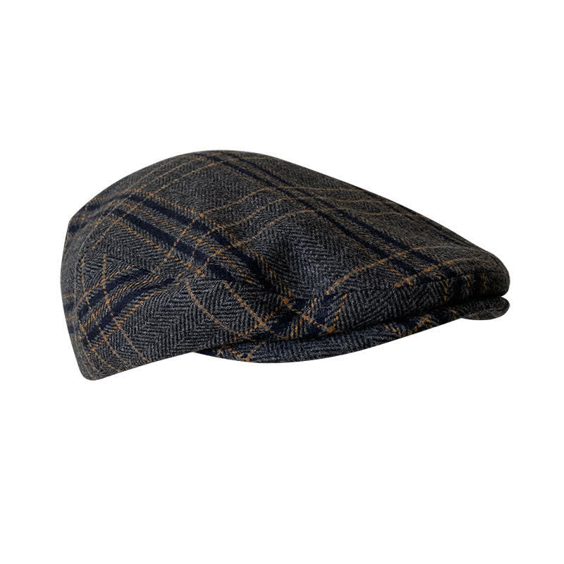 Béret Gatsby classique à chevrons et à carreaux gris foncé et jaune
