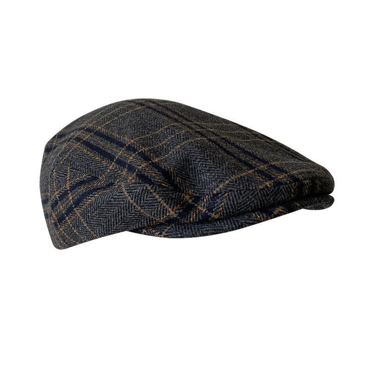 Béret Gatsby classique à chevrons et à carreaux gris foncé et jaune