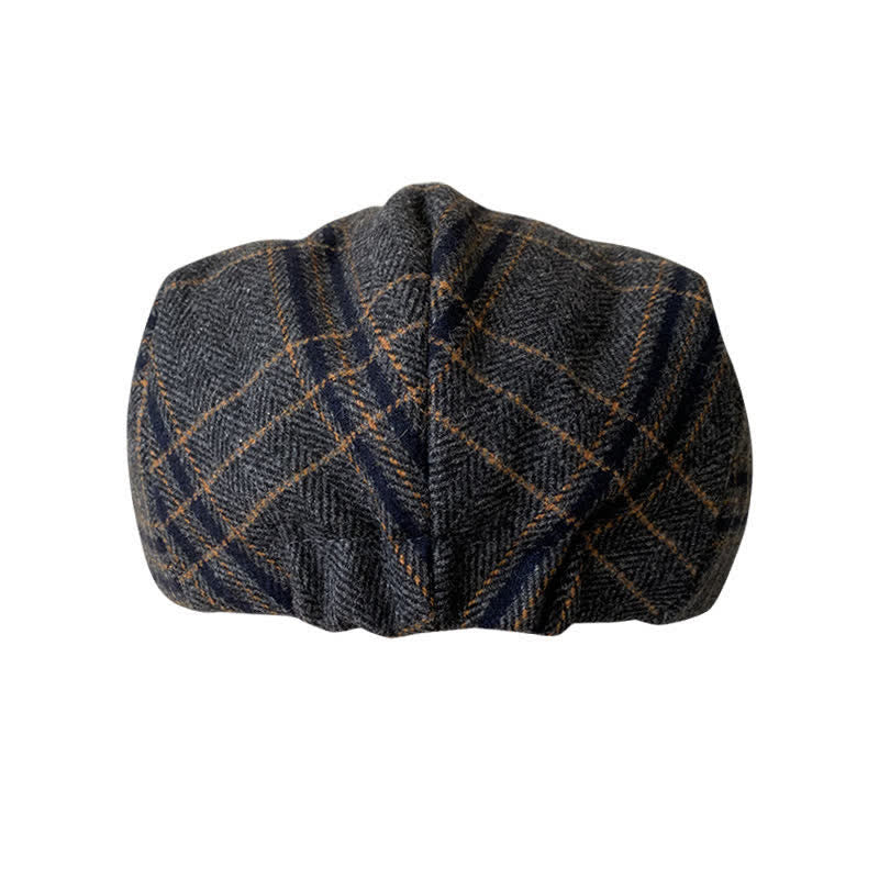 Béret Gatsby classique à chevrons et à carreaux gris foncé et jaune