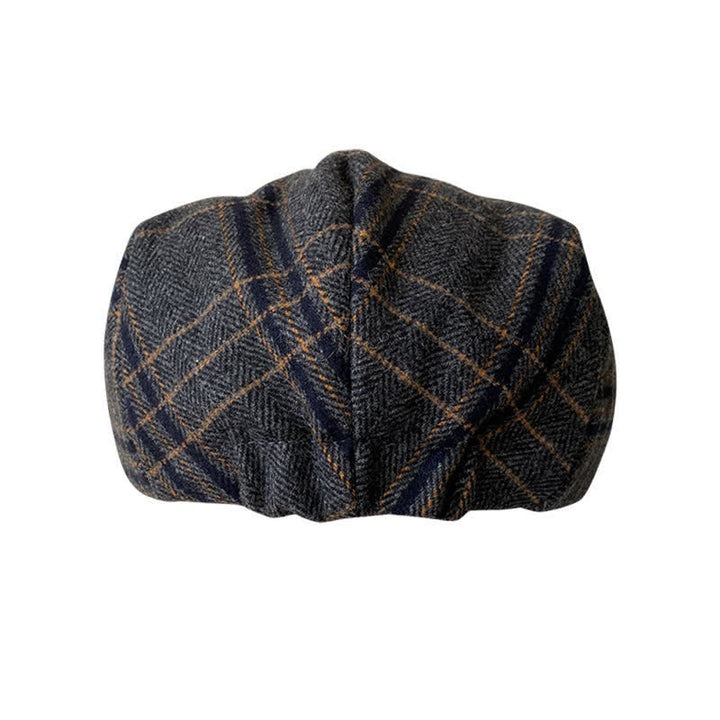 Béret Gatsby classique à chevrons et à carreaux gris foncé et jaune