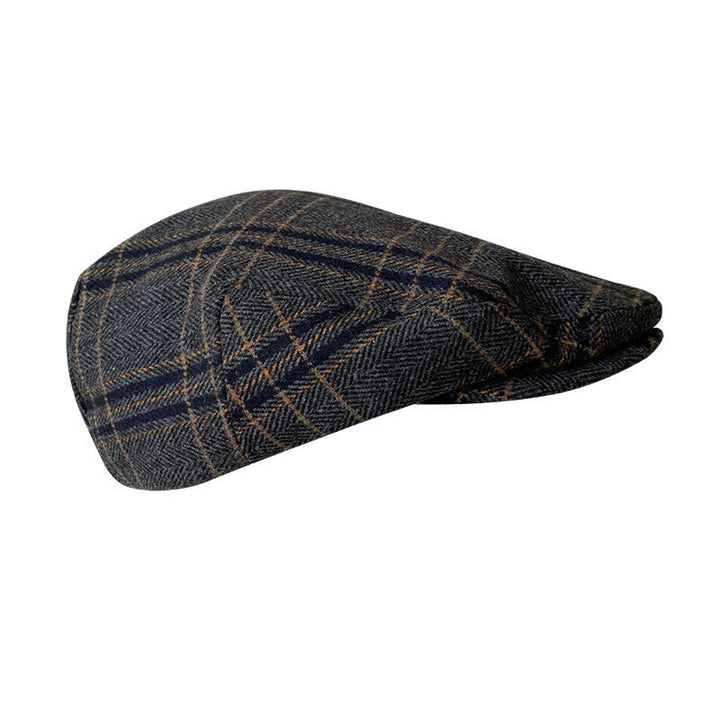 Béret Gatsby classique à chevrons et à carreaux gris foncé et jaune