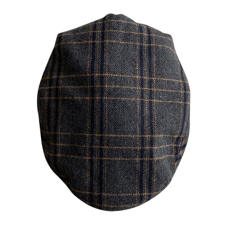 Béret Gatsby classique à chevrons et à carreaux gris foncé et jaune