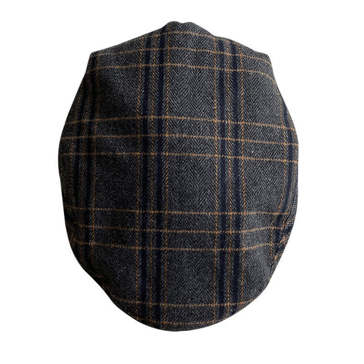 Béret Gatsby classique à chevrons et à carreaux gris foncé et jaune
