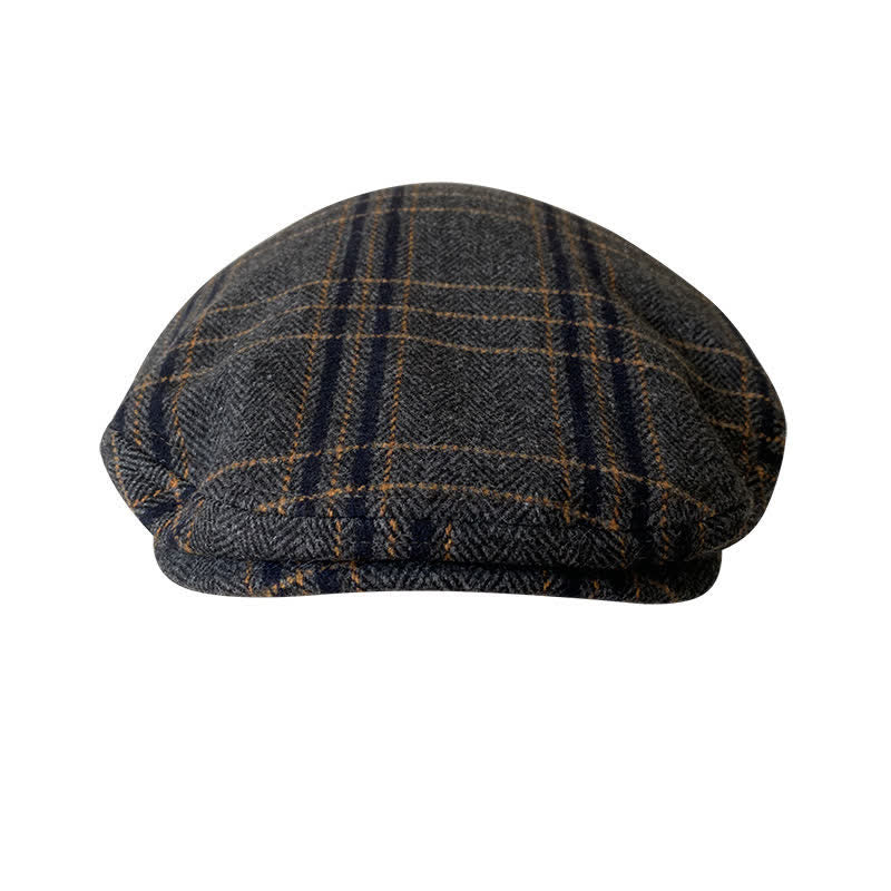 Béret Gatsby classique à chevrons et à carreaux gris foncé et jaune