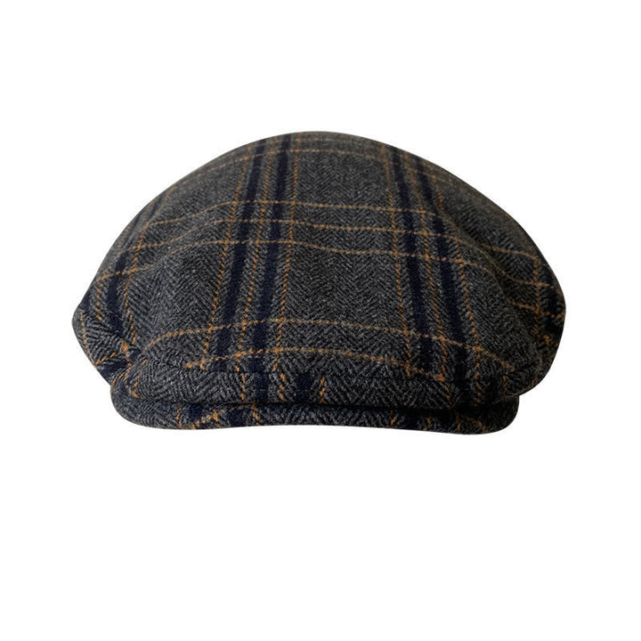 Béret Gatsby classique à chevrons et à carreaux gris foncé et jaune
