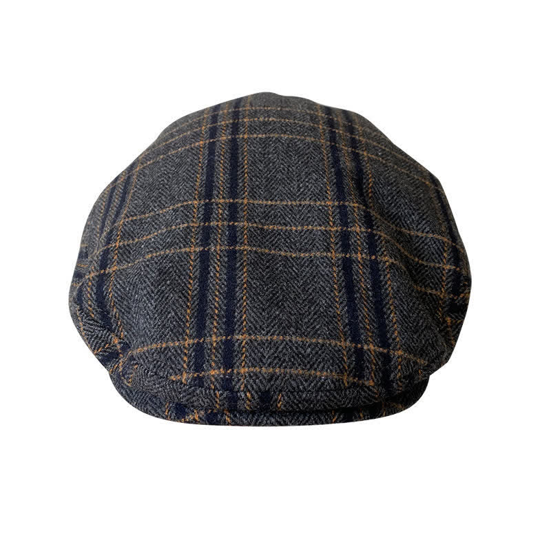 Béret Gatsby classique à chevrons et à carreaux gris foncé et jaune