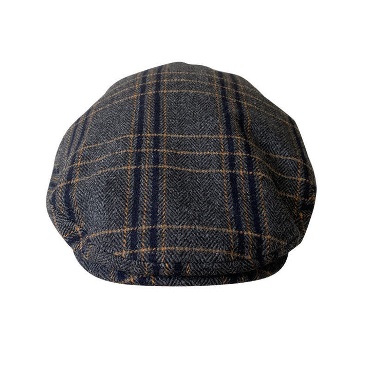 Béret Gatsby classique à chevrons et à carreaux gris foncé et jaune