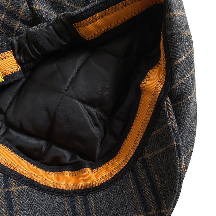 Béret Gatsby classique à chevrons et à carreaux gris foncé et jaune