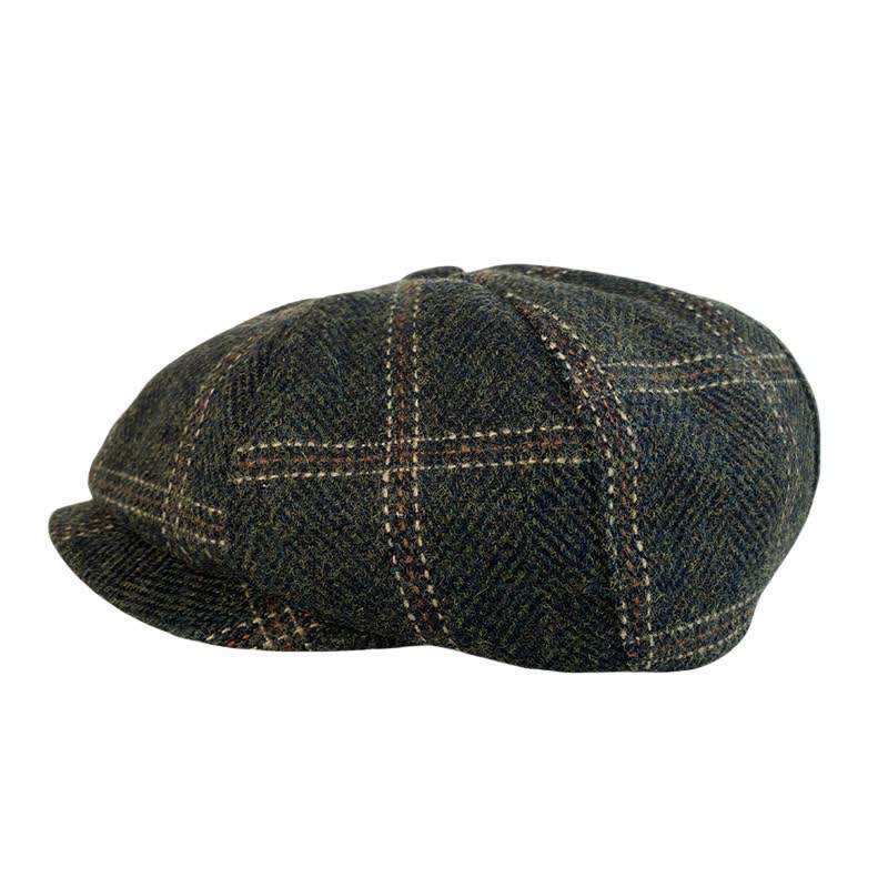 Béret octogonal à carreaux rétro vert foncé de peintres britanniques
