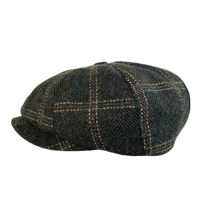 Béret octogonal à carreaux rétro vert foncé de peintres britanniques
