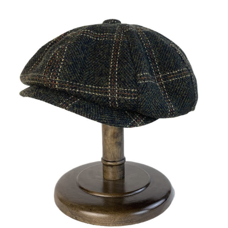 Béret octogonal à carreaux rétro vert foncé de peintres britanniques
