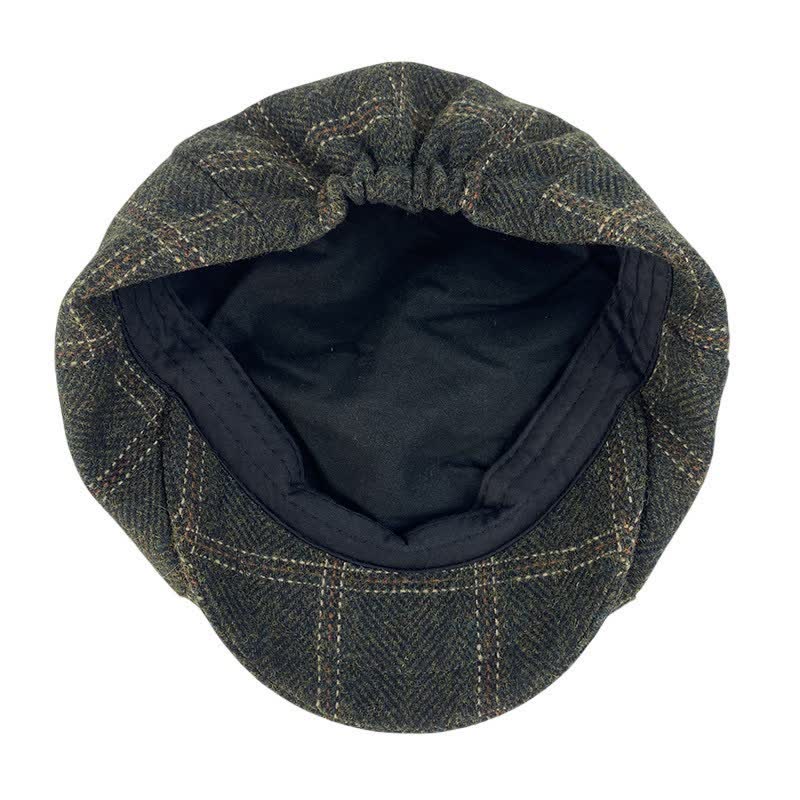 Béret octogonal à carreaux rétro vert foncé de peintres britanniques