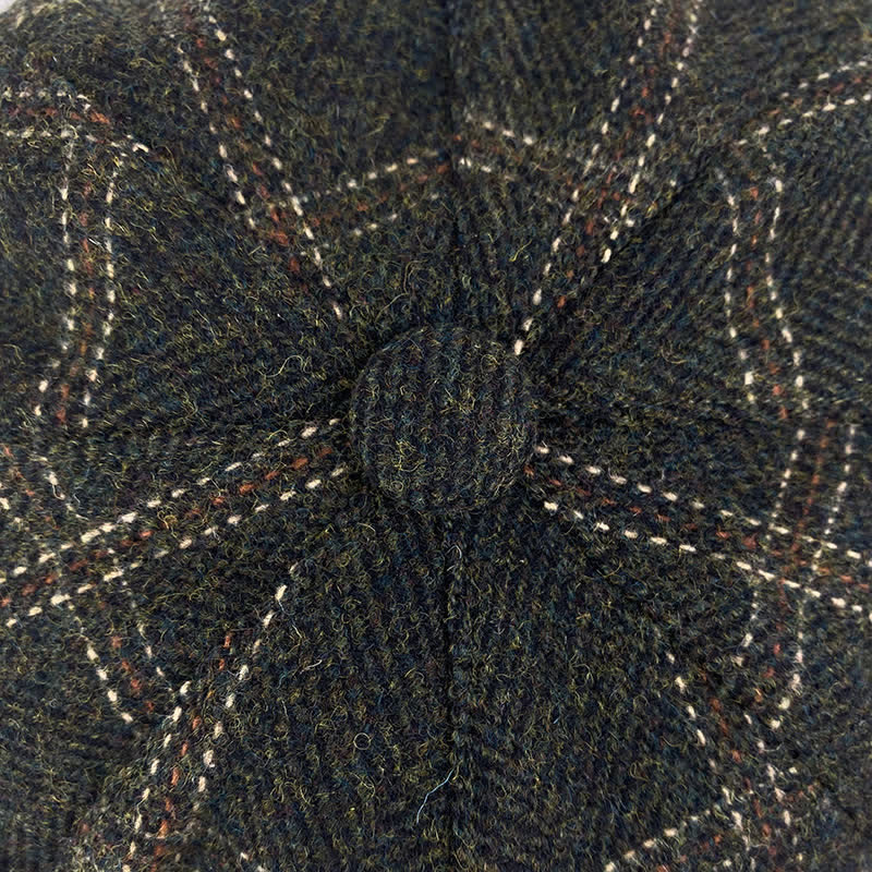 Béret octogonal à carreaux rétro vert foncé de peintres britanniques