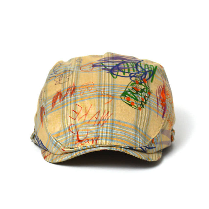 Béret à carreaux à motif graffiti unique et élégant