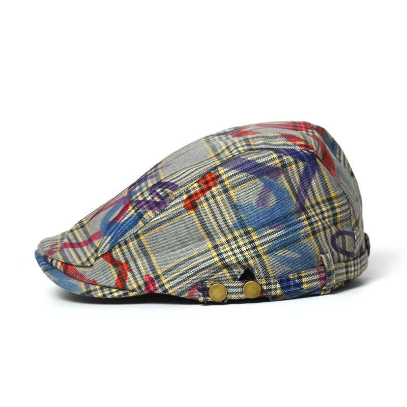 Béret à carreaux à motif graffiti unique et élégant