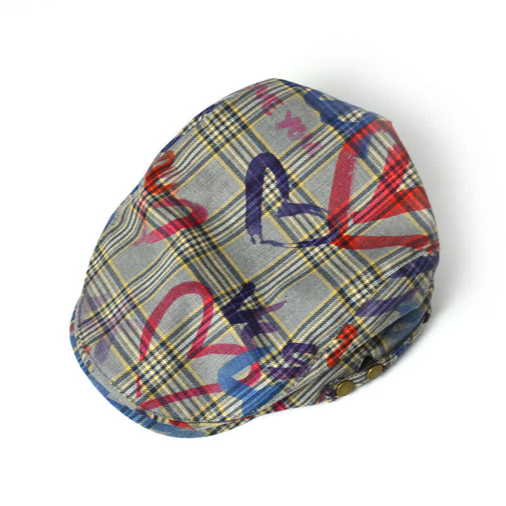 Béret à carreaux à motif graffiti unique et élégant
