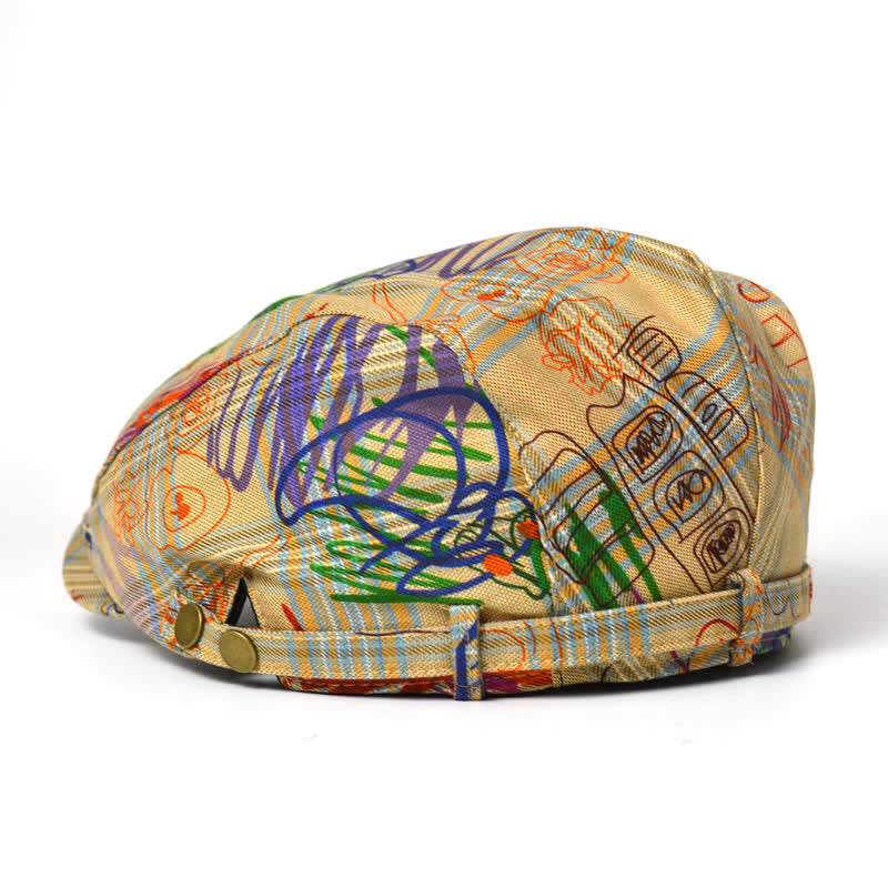 Béret à carreaux à motif graffiti unique et élégant