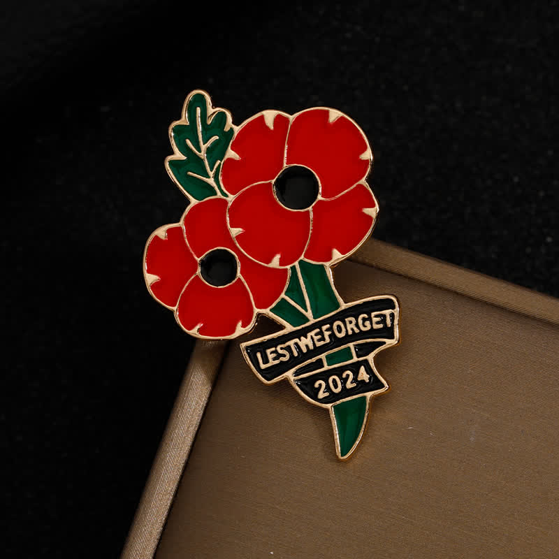 Broche Coquelicot Rouge émail - Lest We Forget - Insigne Souvenir Pour Anciens Combattants, Jour Du Souvenir - Cadeau Commémoratif