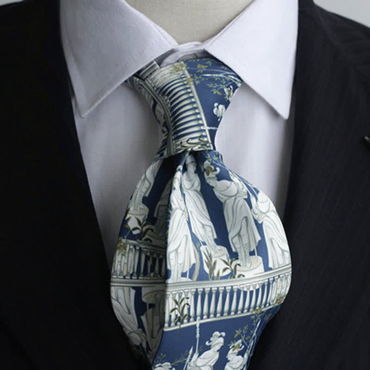Cravate pour homme bleue et blanche à imprimé portrait de la dame