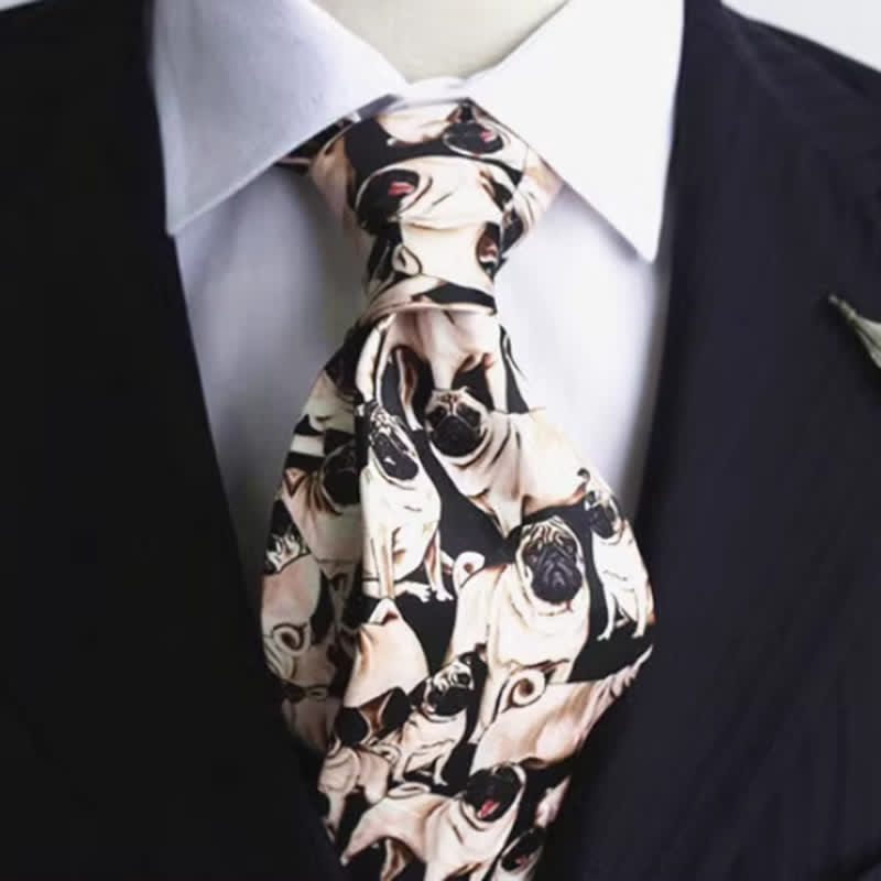 Cravate noire et beige pour homme à imprimé « A Bunch Of Pugs »