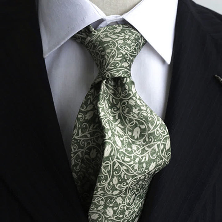 Cravate à imprimé floral vert et blanc pour homme