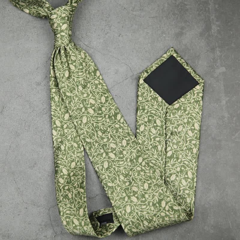 Cravate à imprimé floral vert et blanc pour homme