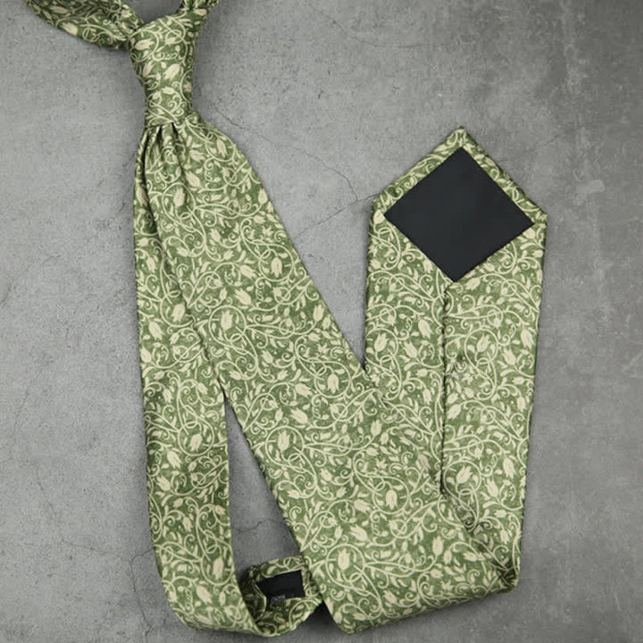 Cravate à imprimé floral vert et blanc pour homme