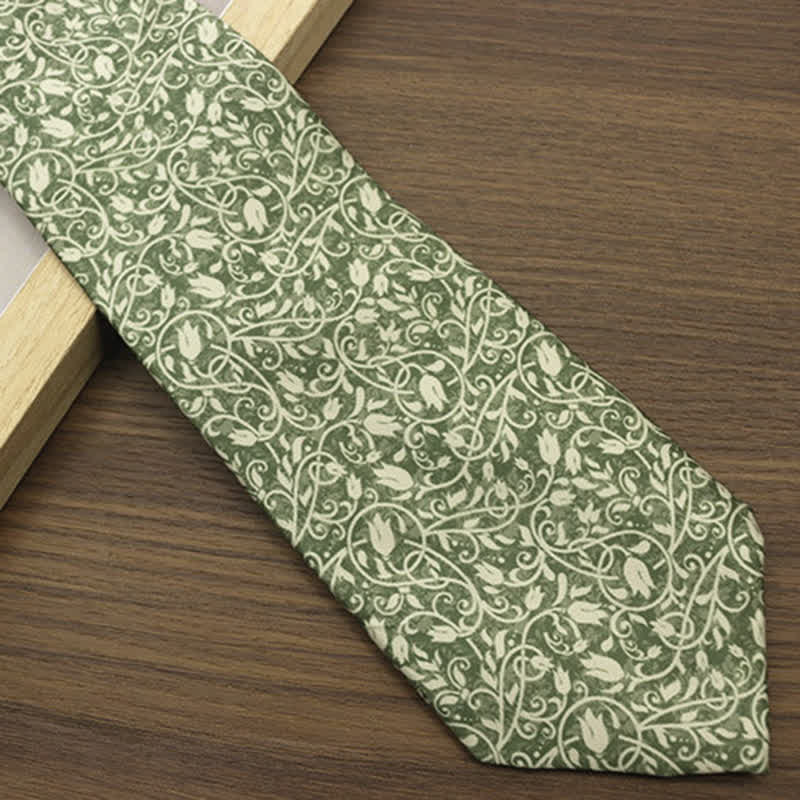 Cravate à imprimé floral vert et blanc pour homme