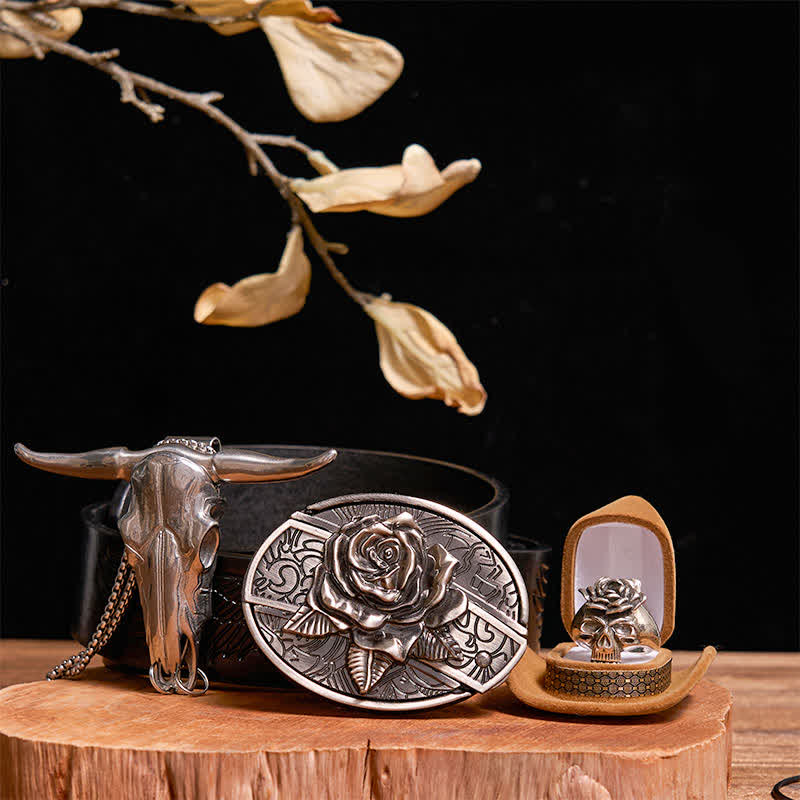 Ensemble de boucles de ceinture, couteau caché, pendentif taureau, crâne et bague rose à faire soi-même