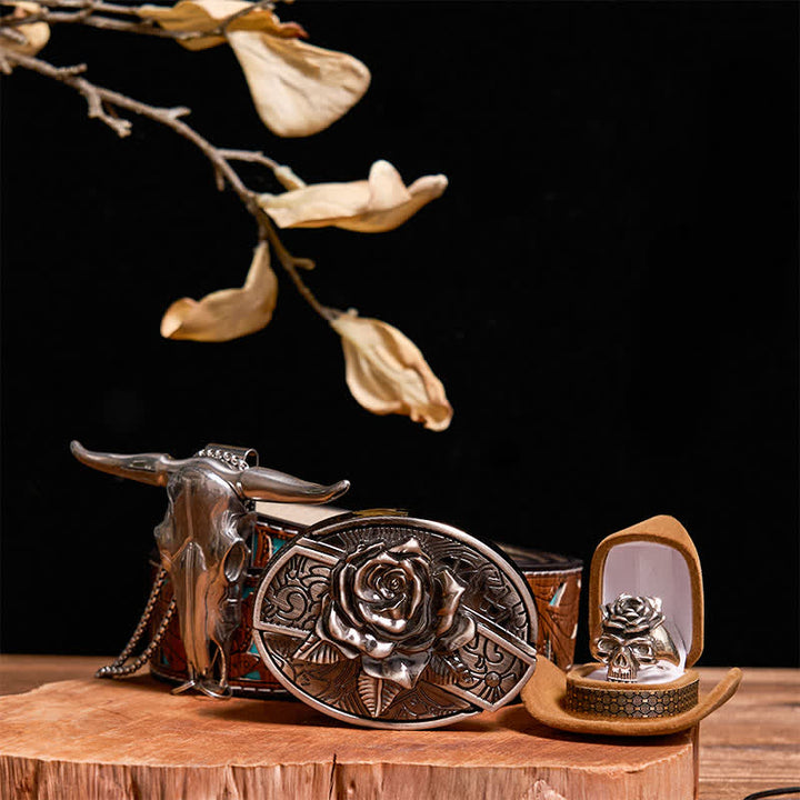 Ensemble de boucles de ceinture, couteau caché, pendentif taureau, crâne et bague rose à faire soi-même