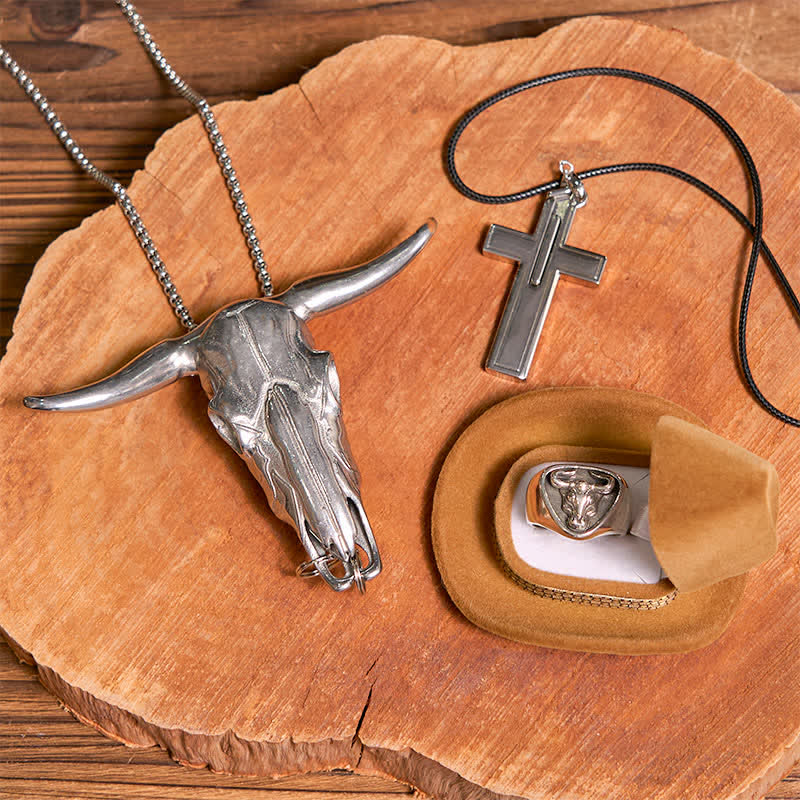 Pendentif taureau Longhorn DIY, croix, couteau caché, ensemble de pendentifs taureaux