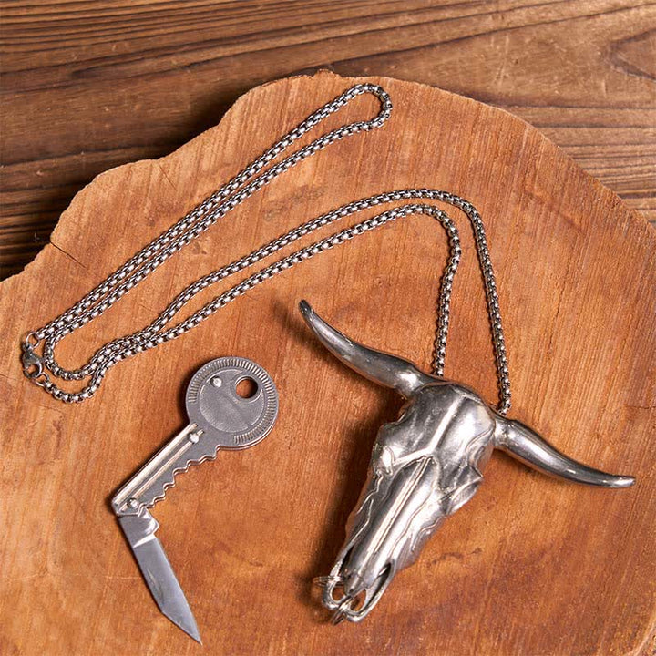Ensemble de porte-clés en forme de clé avec pendentif taureau Longhorn DIY