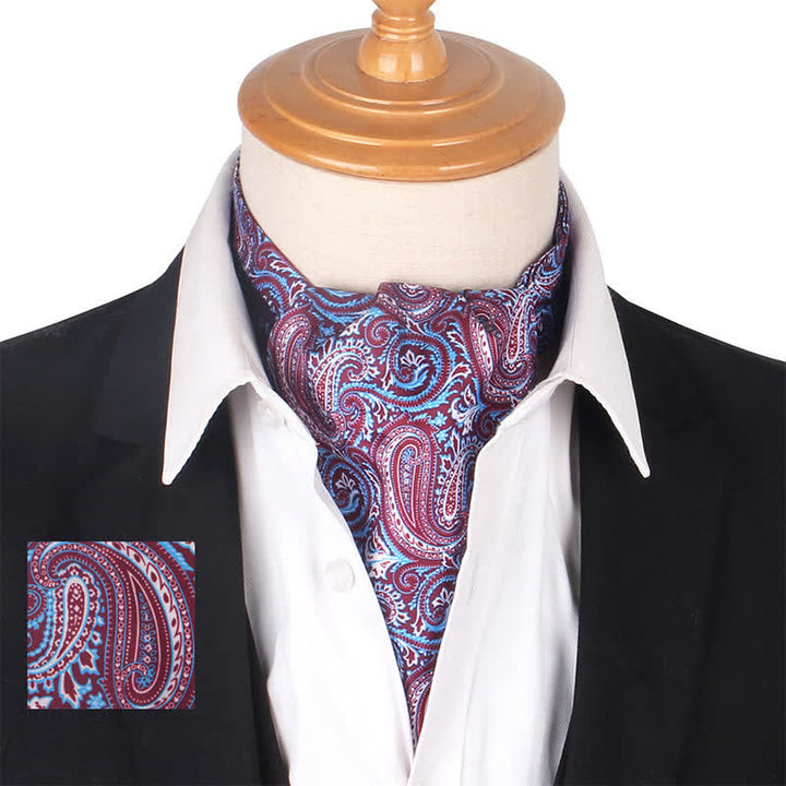 Cravate Ascot luxueuse à imprimé cachemire royal violet et noir