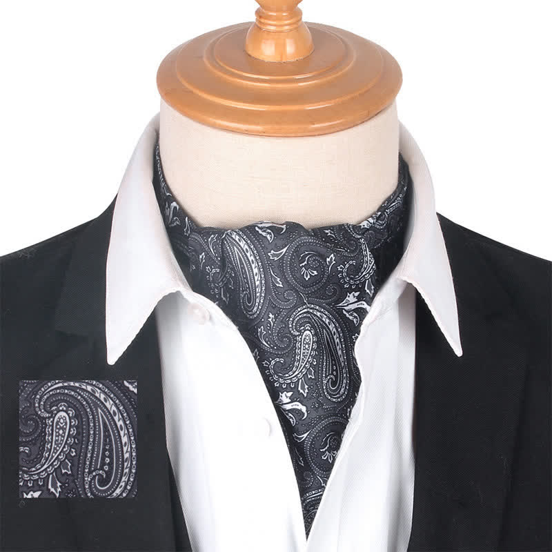 Cravate Ascot luxueuse à imprimé cachemire royal violet et noir