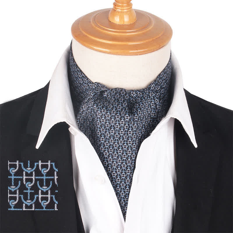 Cravate Ascot à motifs nautiques entrelacés bleu et blanc