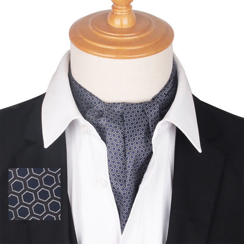 Cravate Ascot grise et violette à imprimé géométrique hexagonal