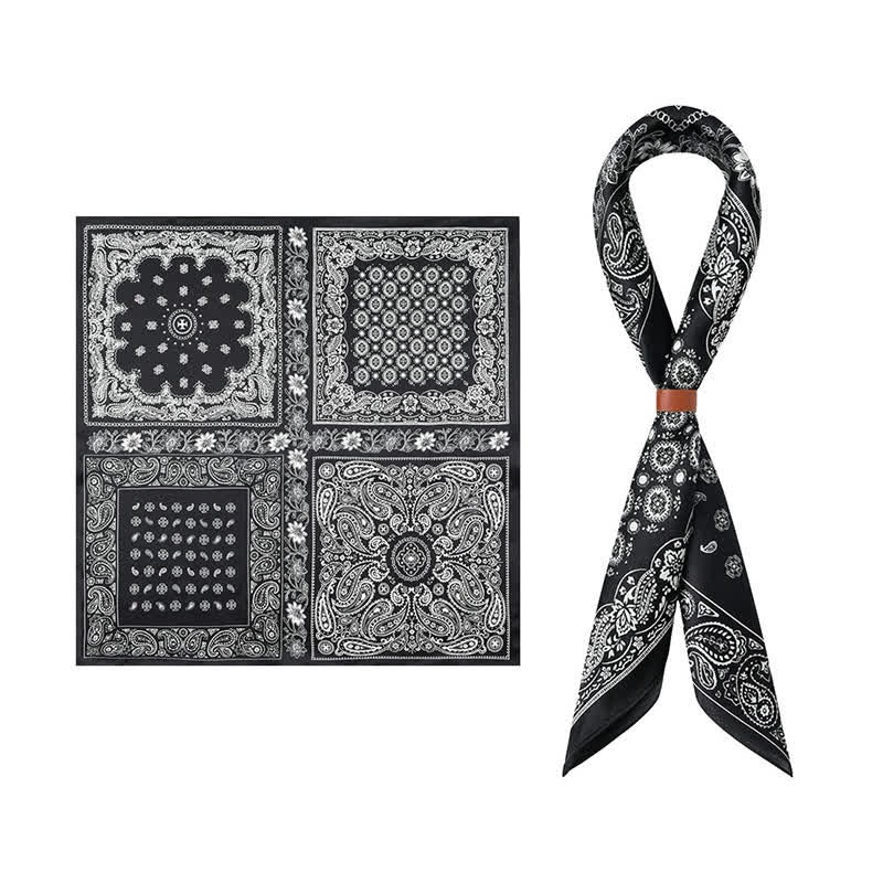 Foulard carré à motif cachemire noir et blanc à quatre cases