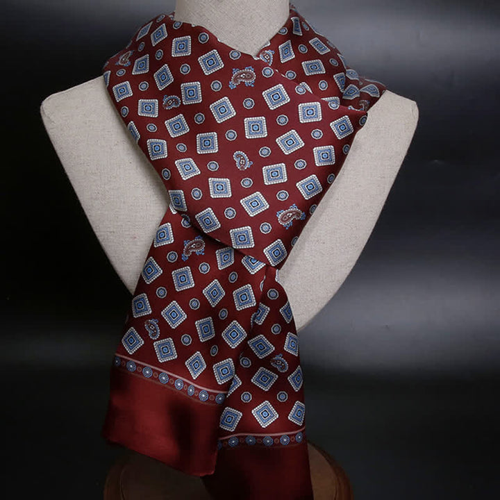 Écharpe longue et fine en pure soie à motif cachemire carré répétitif pour homme