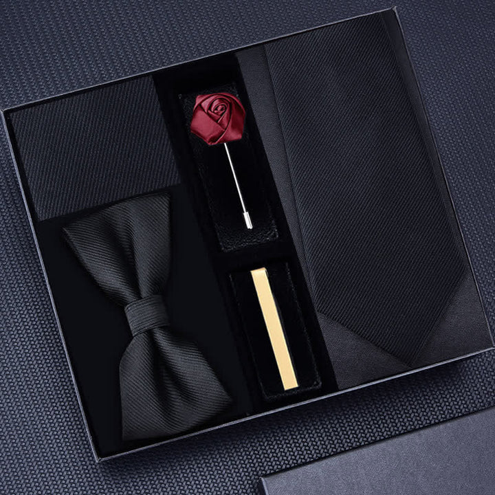 Lot de 5 cravates en sergé pour homme avec broche rose et nœud papillon, coffret cadeau