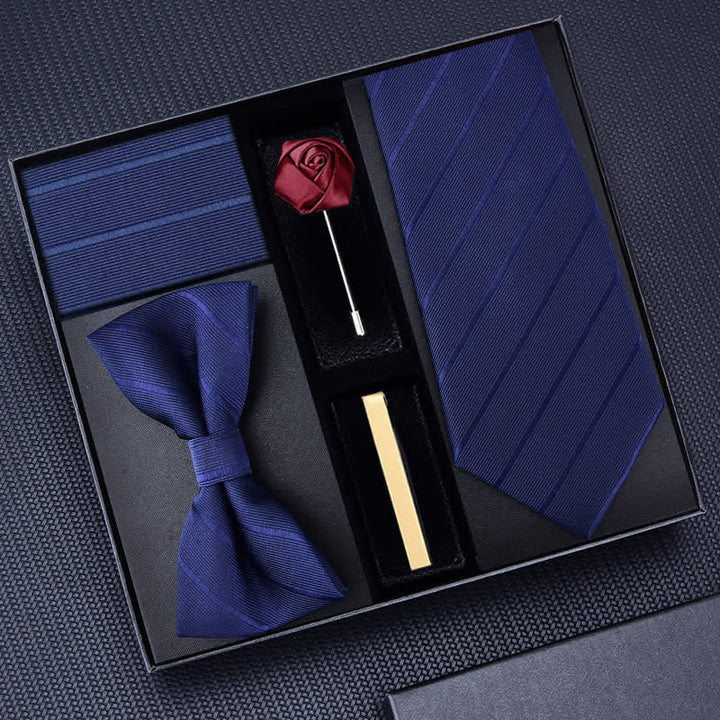 Lot de 5 cravates en sergé pour homme avec broche rose et nœud papillon, coffret cadeau